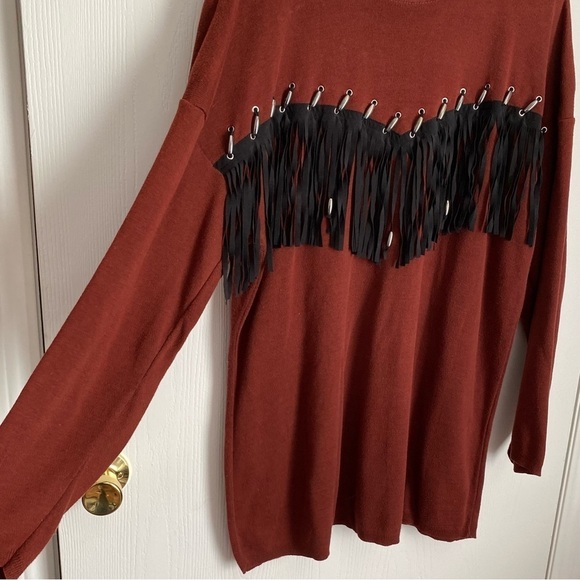 AfterShock Vintage Rust Fringe Sweater Size XL - Picture 4 of 13